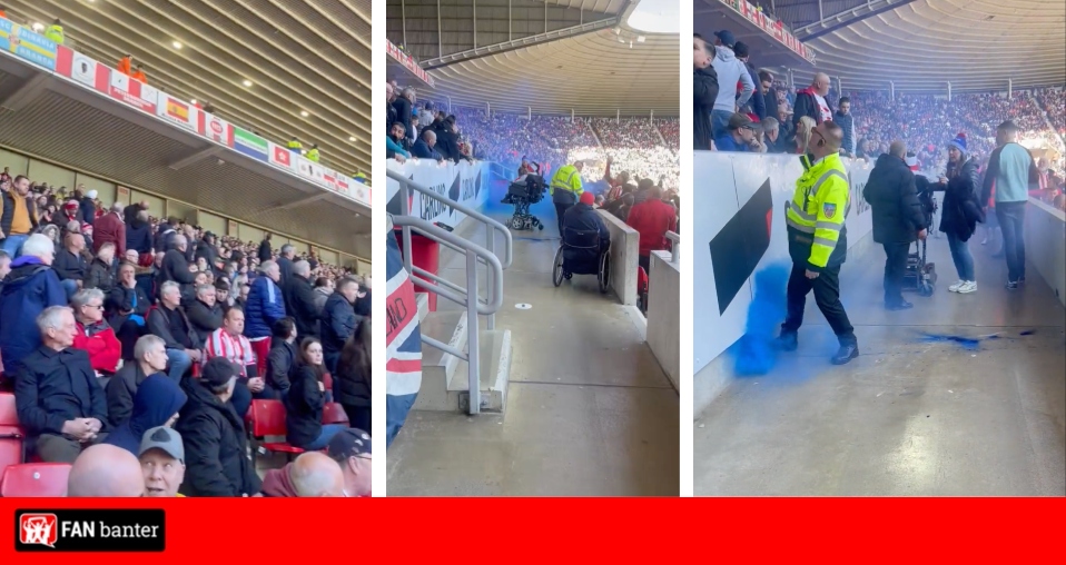 Birmingham fans’ smoke bomb hits disabled supporter in tier below at Sunderland