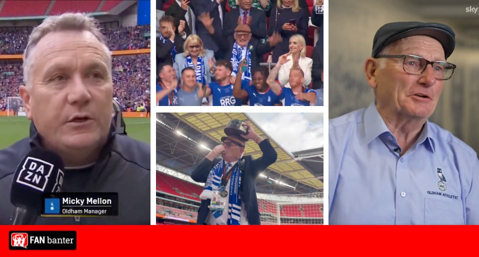 Emotional scenes as Micky Mellon and Frank Rothwell celebrate Oldham's ...