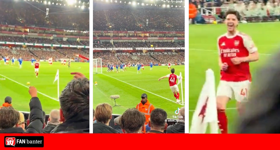 Declan Rice celebrated in front of taunting Chelsea fans after Jurrien ...