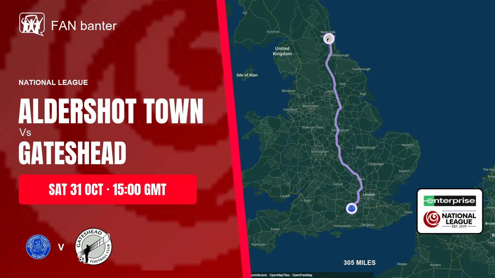 Aldershot Town Vs Gateshead match preview and away-fan journey map