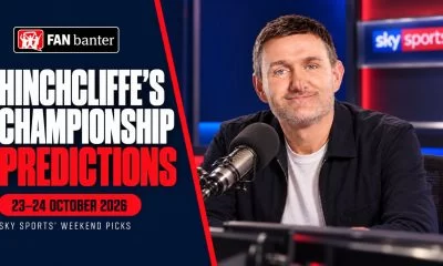 Fan Banter: Hinchcliffe’s Championship predictions for 23–24 October 2026, with Andy Hinchcliffe in an illustrated podcast studio setting