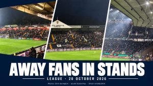 Collage of Plymouth Argyle, Sheffield Wednesday and Portsmouth away fans in stands on 20 October 2026
