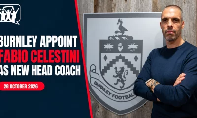 Burnley appoint Fabio Celestini as head coach, with Celestini pictured beside the club crest