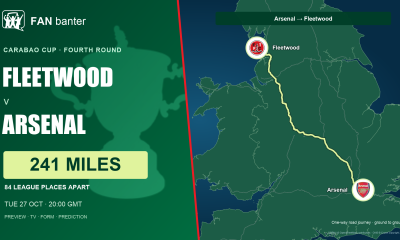 Fleetwood Town v Arsenal Carabao Cup preview: 241-mile away-fan road journey, both club crests and 84 league places between the sides.