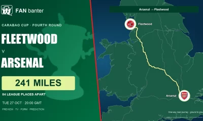 Fleetwood Town v Arsenal Carabao Cup preview: 241-mile away-fan road journey, both club crests and 84 league places between the sides.