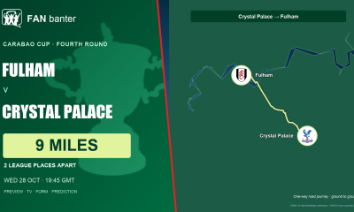 Fulham v Crystal Palace Carabao Cup preview: 9-mile away-fan road journey, both club crests and 2 league places between the sides.