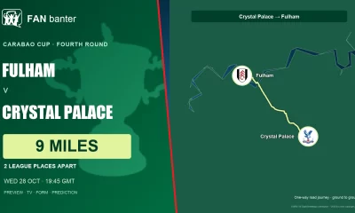 Fulham v Crystal Palace Carabao Cup preview: 9-mile away-fan road journey, both club crests and 2 league places between the sides.