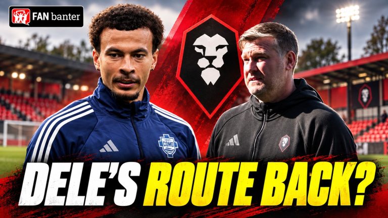 Dele Alli and Karl Robinson with Salford City imagery and the headline Dele’s Route Back?