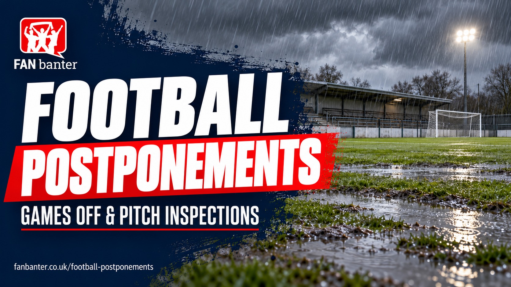 Fan Banter football postponements tracker: games off and pitch inspections over an illustrated rain-soaked pitch