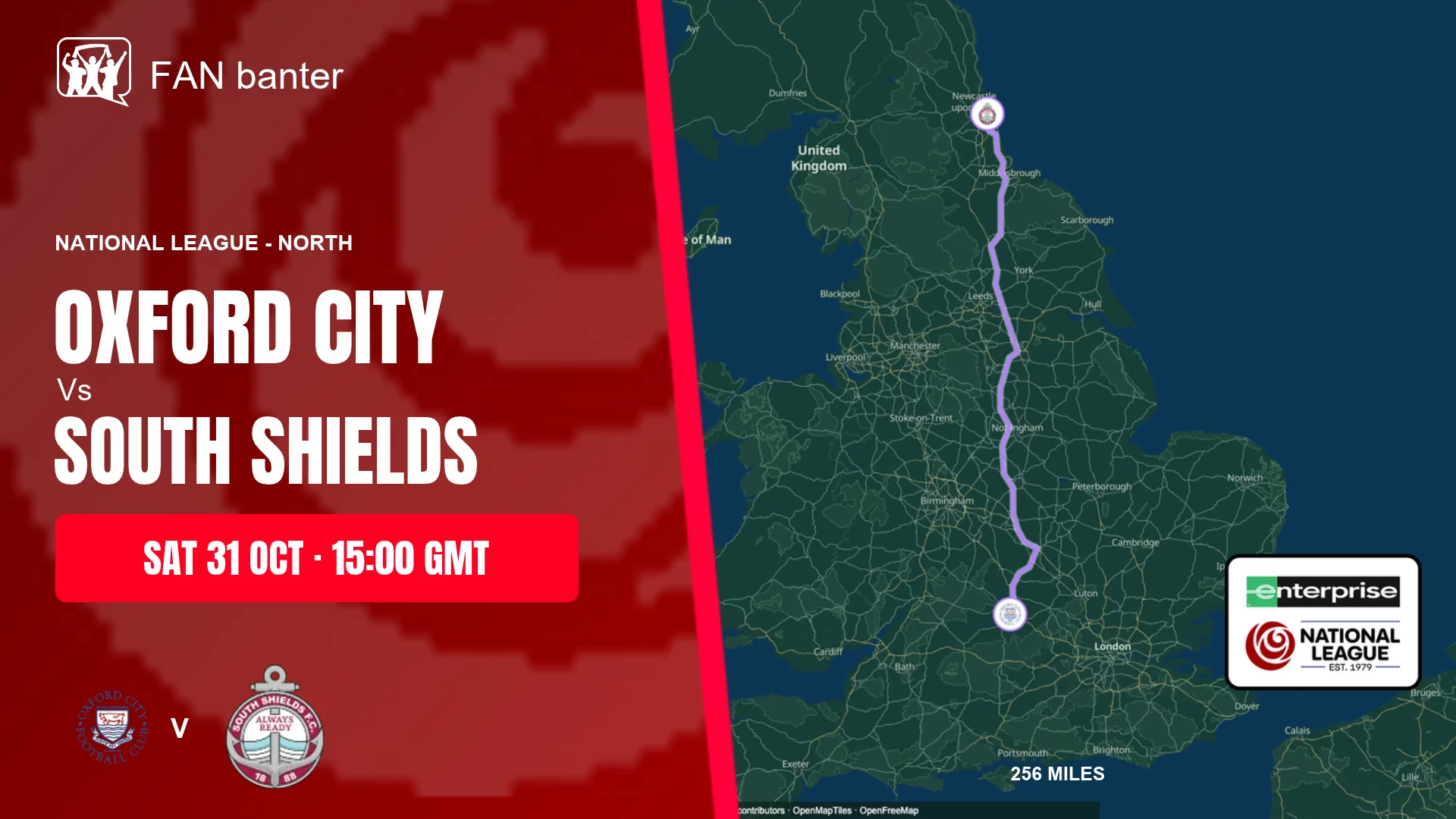 Oxford City Vs South Shields match preview and away-fan journey map