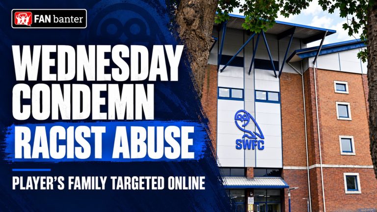 Sheffield Wednesday’s Hillsborough exterior with a headline condemning racist abuse aimed at a player’s family