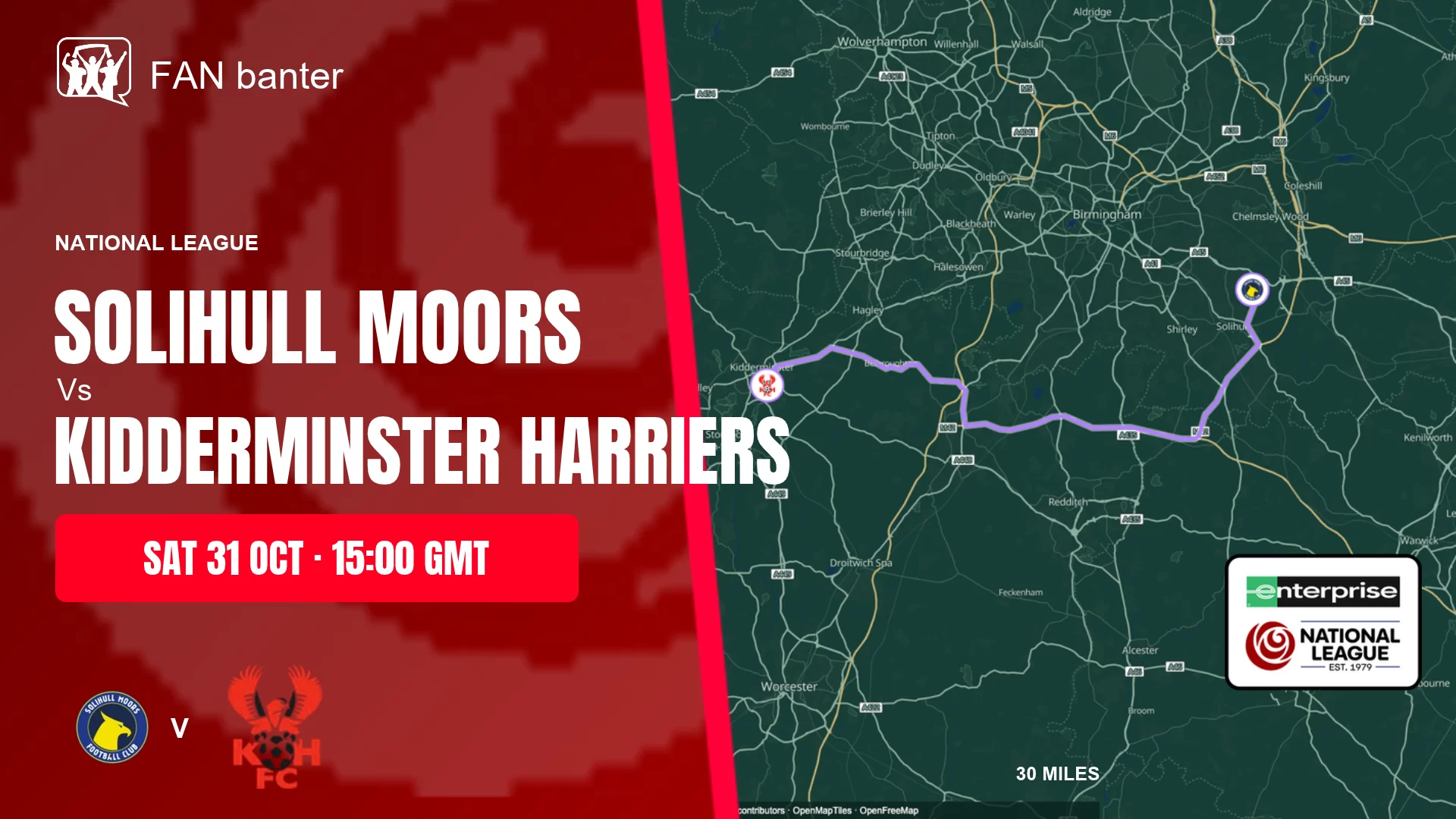 Solihull Moors Vs Kidderminster Harriers match preview and away-fan journey map