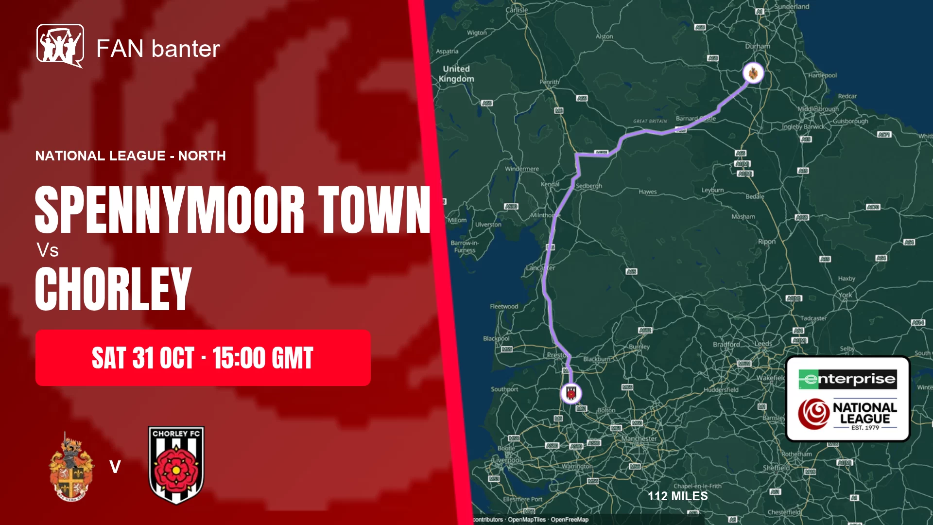 Spennymoor Town Vs Chorley match preview and away-fan journey map