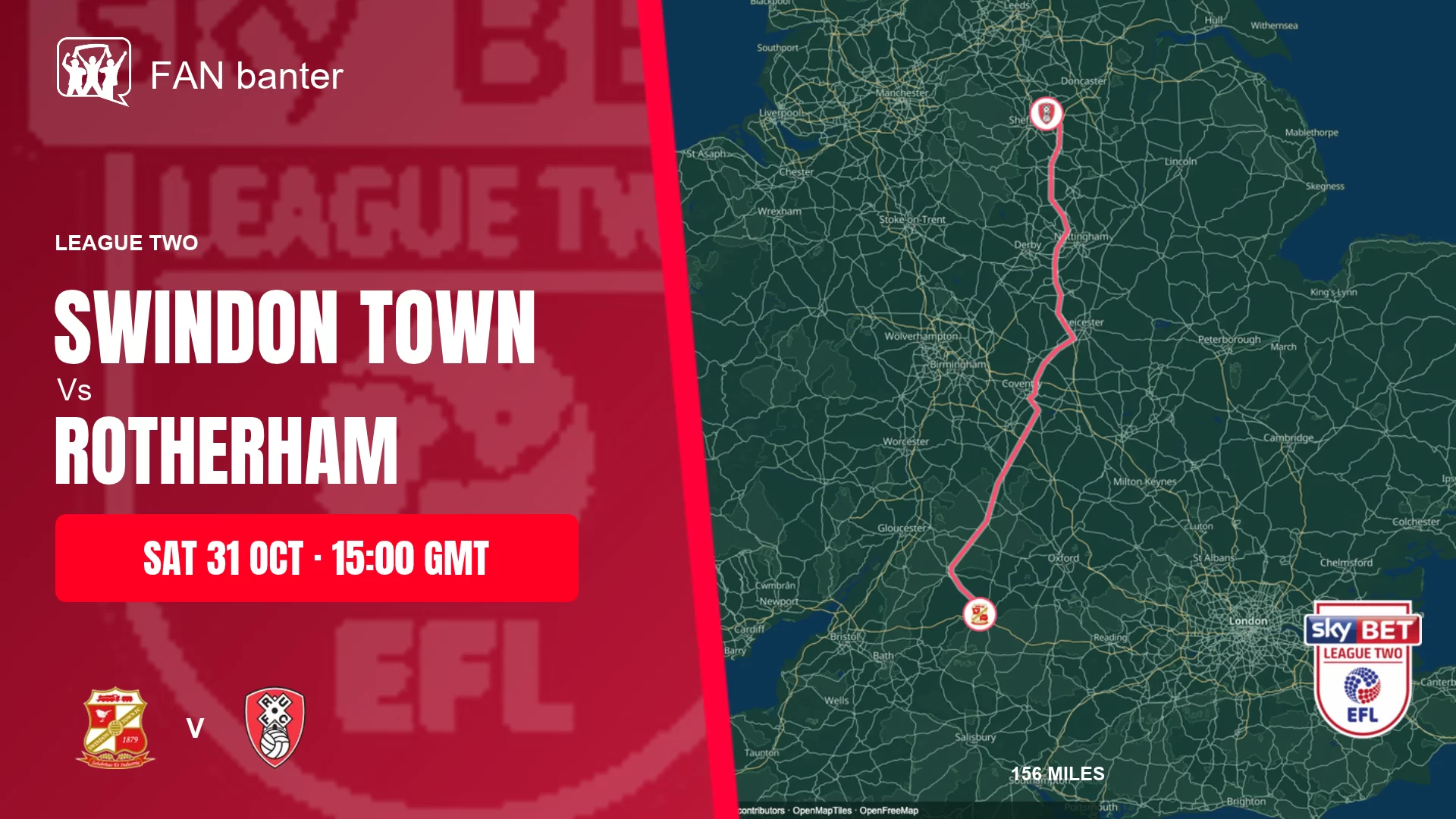 Swindon Town Vs Rotherham United match preview and away-fan journey map