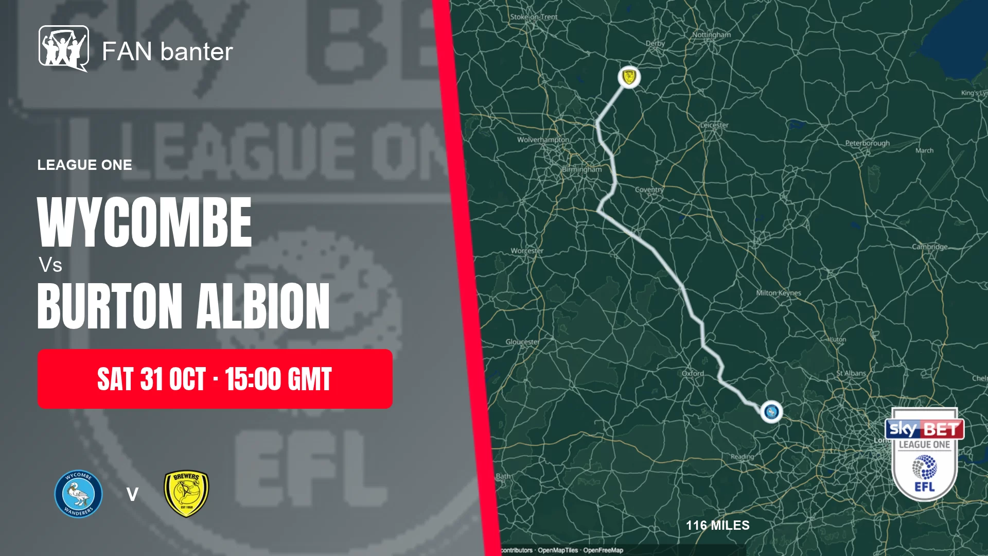 Wycombe Wanderers Vs Burton Albion match preview and away-fan journey map